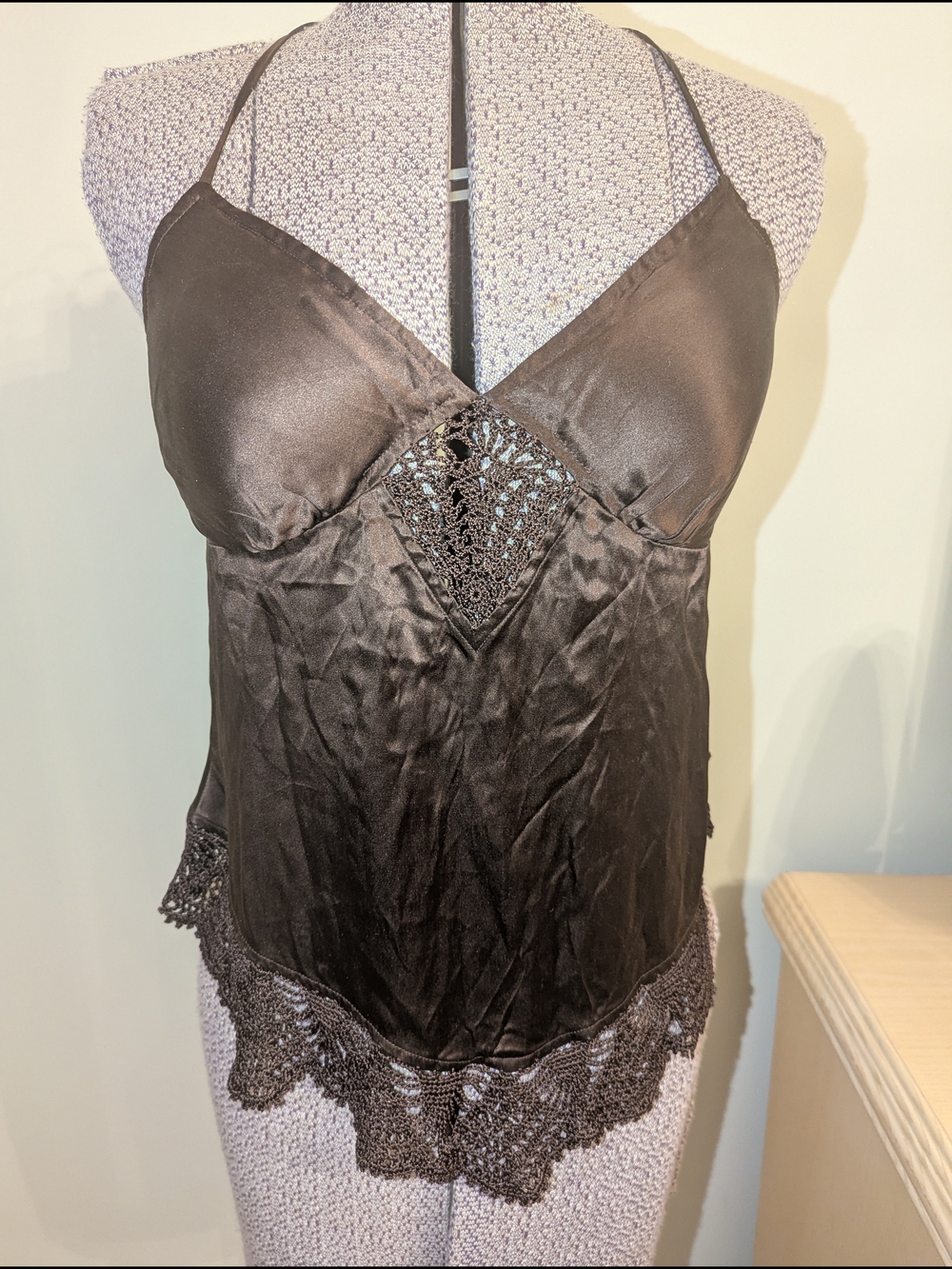 Guess Women's Silk Brown Satin Lace Trim Halter Top